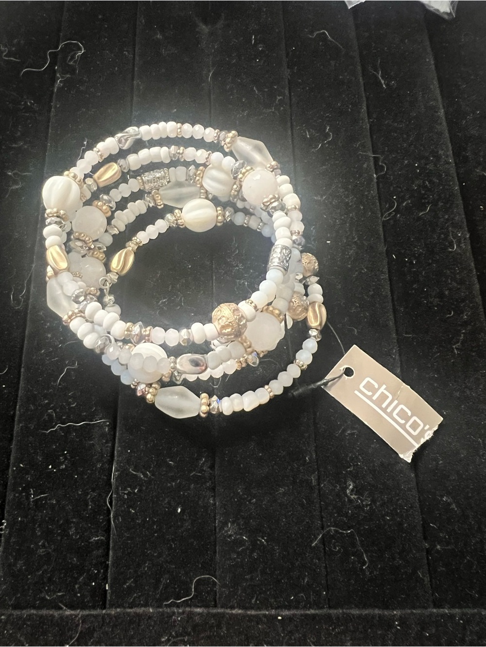 Chico's White and Gold Multi-Bead Coil Bracelet